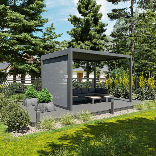Zestaw Pergola ogrodowa tarasowa aluminiowa NORDVIC Skyline 3 x 4 m Antracyt + Roleta 3 m